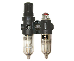 07 Series (PTH), miniature filter with regulator and lubricator, auto drain, micro-fog lubricator, 1/4" PTF ports, with gauge