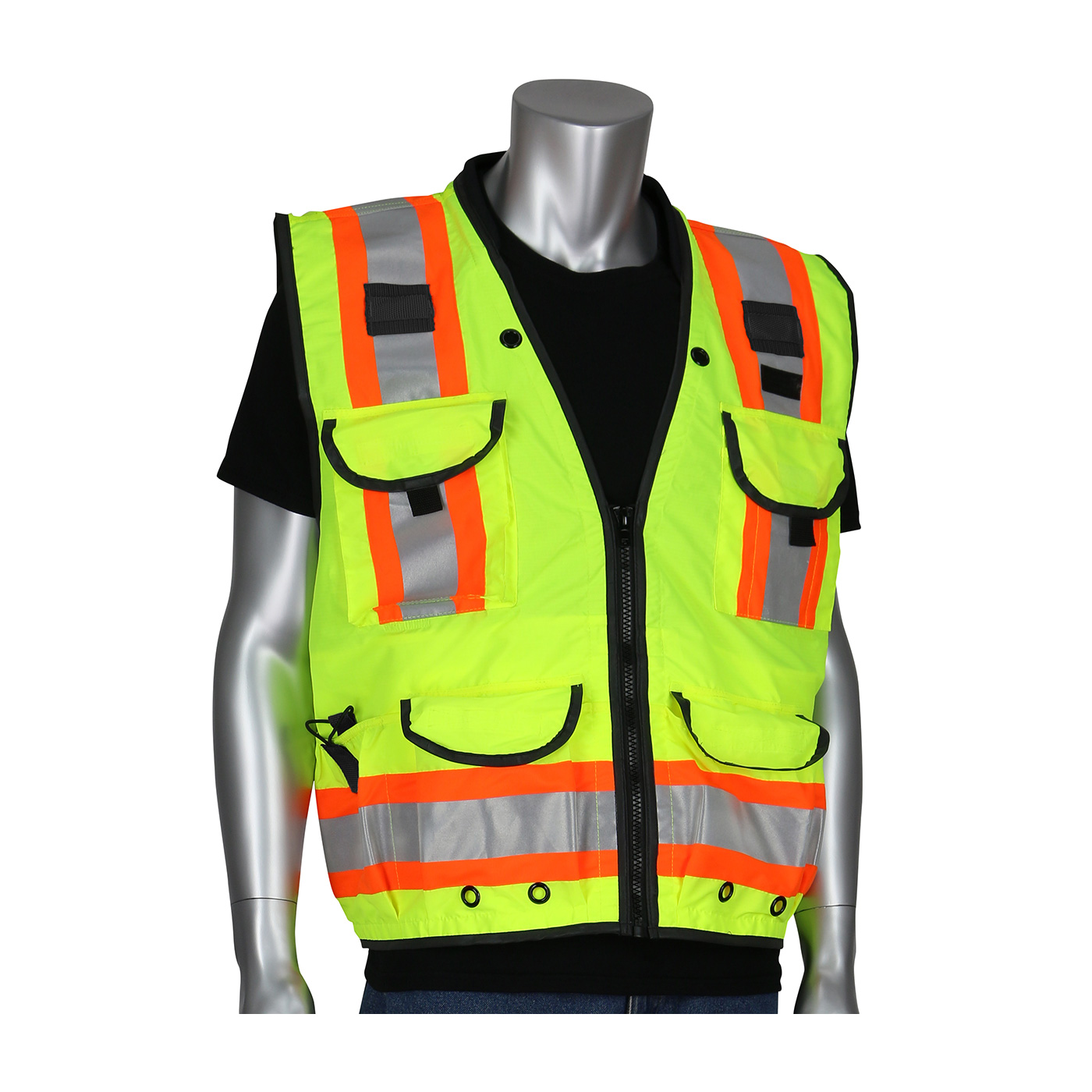 ANSI Type R Class 2 Two-Tone Fifteen Pocket Tech-Ready Ripstop Surveyors Vest with Mesh Back 302-0900-LY/M, (30)